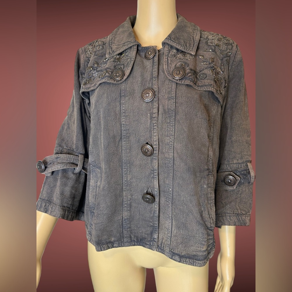Not You Average Womens Jackets Large L Brown Denim Embroidered Sequin Buttons